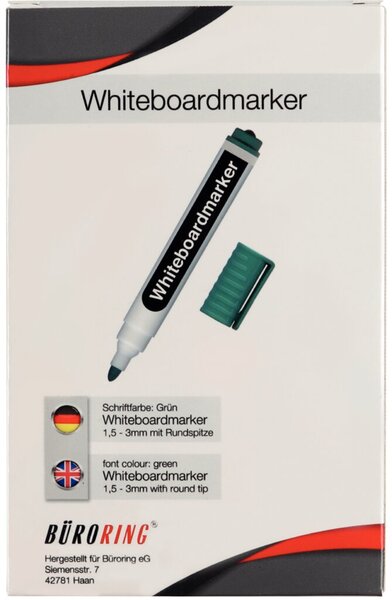 Whiteboardmarker, Rundspitze, Strichstärke 1,5 - 3 mm, non-permanent/trocken abwischbar, grün