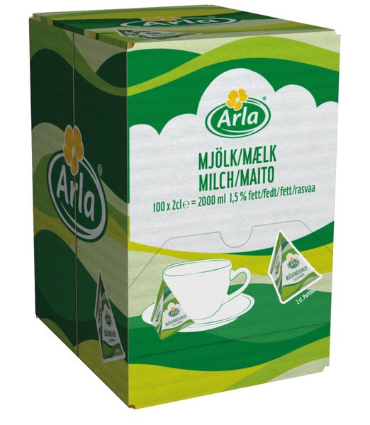 Arla H-Milch-Portionen, 1,5 % Fett, 100 Portionen à 20 ml, ultrahocherhitzt, homogenisiert
