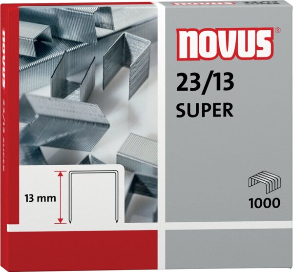 Heftklammern 23/13 SUPER, Stahldraht, Kapazität 100 Blatt, Schenkellänge 13 mm, 1000 Stück, verzinkt