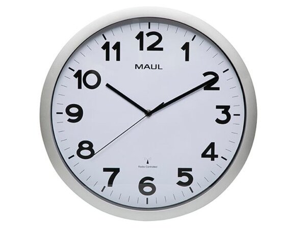 Wanduhr MAULstep, weiß, Ø 40 cm, Quarzlaufwerk, Glaslinse, 3 Zeiger (Stunde, Minute, Sekunde), schwarze Ziffern und Zeiger auf weißem Grund
