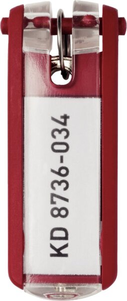 Schlüsselanhänger Key Clip, Kunststoff mit sichtbarem Beschriftungsschild, 6 Stück, rot