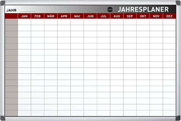 Whiteboard Earth Planer Jahr, magnethaftend, beschriftbar, Monate waagerecht, 90 x 60 cm, weiß