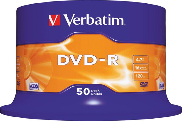 DVD-R Rohling, 4,7 GB/120 Minuten, 16-fach, 50er Spindel, 1 Spindel à 50 Stück