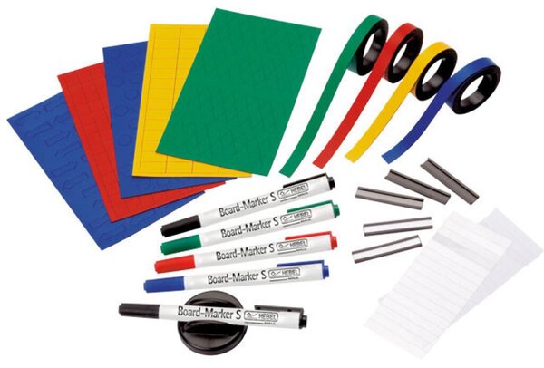 Zubehörset für Monatsplaner/Jahresplaner, Magnetsymbole, Marker, Profilschilder, Kartonstreifen, Tafelwischer