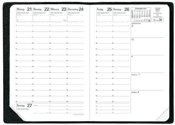Buchkalender Geschäftsbus Agenda Planing®, 13 Monate, 1 Woche/2 Seiten, 10 x 15 cm, schwarz