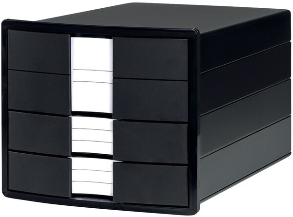 Schubladenbox IMPULS, 3 Schübe, geschlossen, 2 Standard Schübe, 1 hohe Schublade, schwarz/schwarz, (H x B x T) 235 x 280 x 368 mm