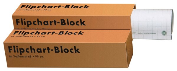 Flipchartblock, 68 x 99 cm, recycling, kariert, 20 Blatt, 80g/qm, gerollt, Karton à 5 Stück