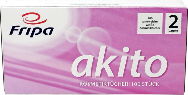 Kosmetiktücher akito, 2-lagig, 100% Zellstoff, hochweißes Tissue, 1 Box à 100 Tüchern