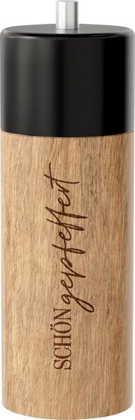 Pfeffermühle aus Holz, Keramik Mahlwerk, Mahlgrad einstellbar, Motiv Schön gepfeffert