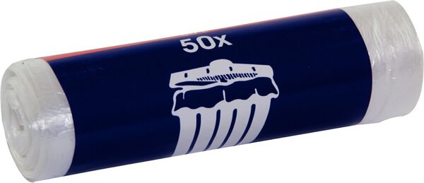 Abfallbeutel, 60 Liter, 6 my, transparent, HDPE-Folie, 630 x 740 mm, 1 Rolle à 50 Säcke