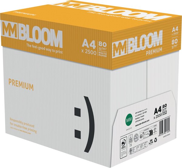 Kopierpapier Bloom Premium DIN A4, 80g/qm, weiß, Weißegrad 161 CIE, Packung à 500 Blatt