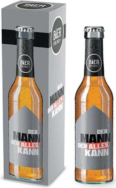 Bier 0,33l, untergäriges Lagerbier, Motiv Der Mann der alles kann