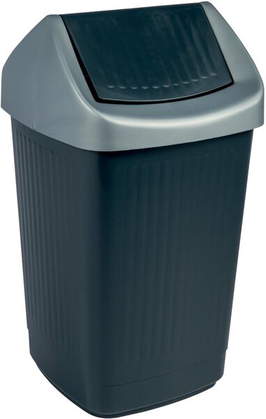 Schwingdeckelabfallbehälter, 50 Liter, anthrazit, mit Klappe, Polystyrol, (H x B x T) 650 x 360 x 360 mm