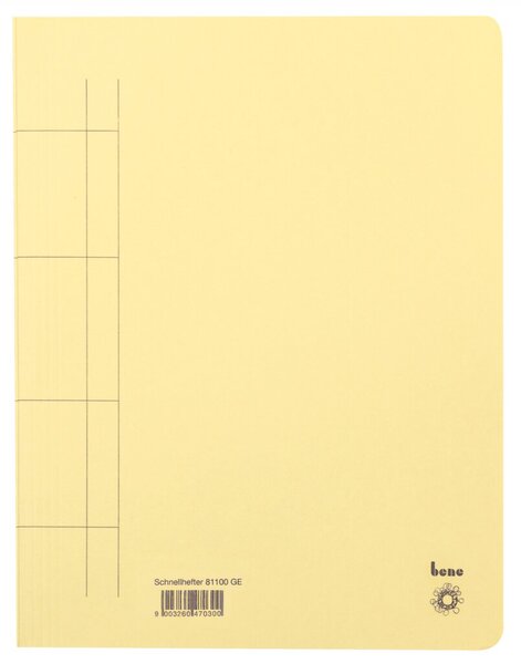 Schnellhefter, DIN A4, 250g/qm, kaufmännische Heftung, für ca. 250 Blatt, 245 x 320 mm, gelb