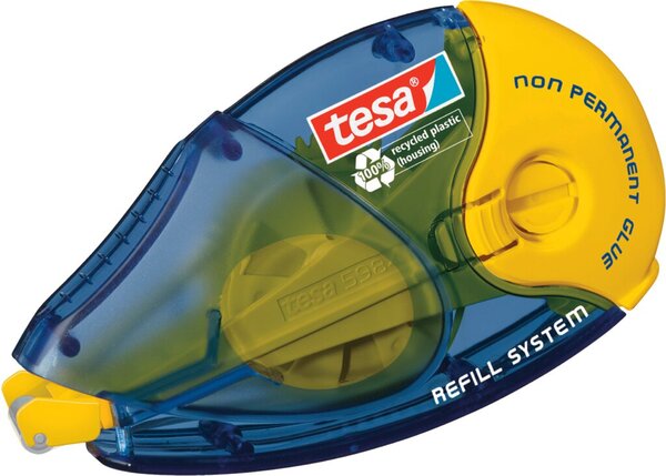 Kleberoller non-permanent ecoLogo®, Nachfüllroller, 14 m x 8,4 mm, mehrfach wieder ablösbar, blau/gelb