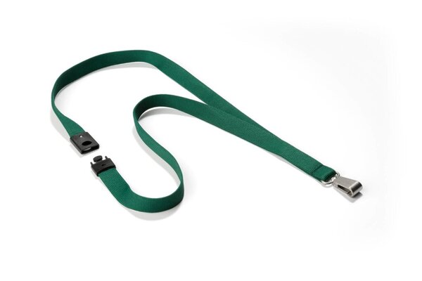Textilband für Namensschilder, Breite:15 mm, Länge, 440 mm, Karabinerhaken aus Metall, 10 Stück, dunkelgrün