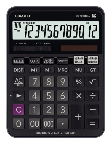 Tischrechner DJ-120D Plus, 12-stellige LCD-Anzeige, Solar und Batterie, Batterie LR44 (1x) im Lieferumfang enthalten