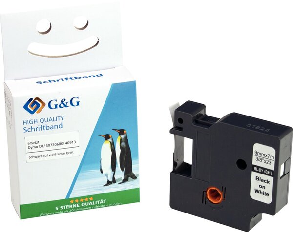 Schriftbandkassette, kompatibel zu Dymo 40913/S0720680, 9 mm breit / 4 m lang, schwarz auf weiß