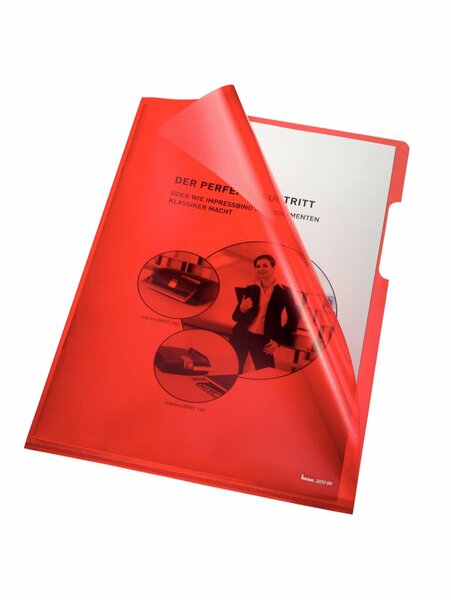 Aktenhülle, DIN A4, rot, PVC-Folie, 150 my, Oberfläche glatt, glasklar