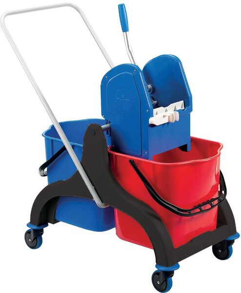 Doppelfahrwagen Stilo, Kunststoff, 2 x 15 Liter mit GVS Presse und Deichsel, Maße: 65 x 41 x 90 cm