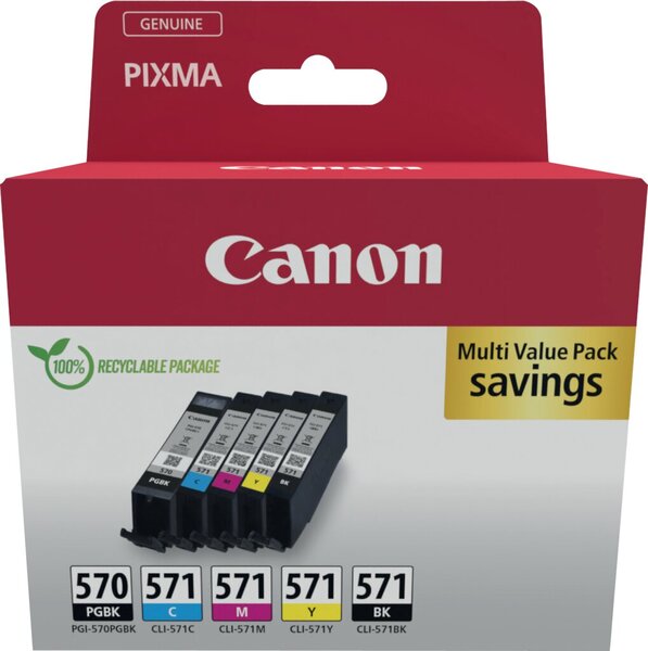 Multipack Tintenpatrone PGI-570/CLI571, für Canon Drucker, 1 x 15 ml, 4 x 7 ml, PGBK/BK/C/M/Y