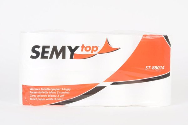 Toilettenpapier Semy, 3-lagig, hochweiß, motivgeprägt, 250 Blatt/Rolle, 8 Rollen/Packung