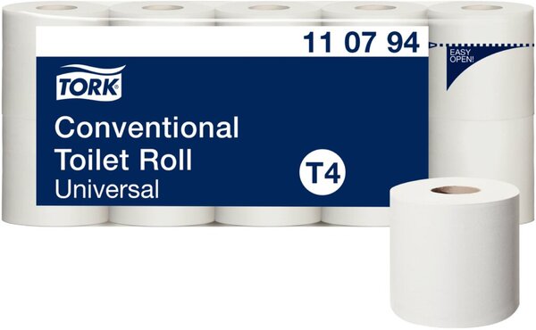 Toilettenpapier Universal, 2-lagig, weiß, System-T4, Prägung, 250 Blatt/Rolle, 10 Rollen/Packung