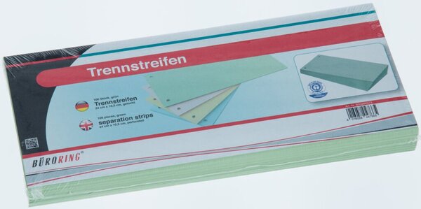 Trennstreifen grün, 10,5 x 24 cm, 190g/qm Karton, gelocht, 100 Stück
