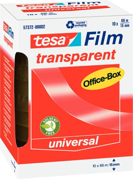 tesafilm® transparent, 15 mm x 66 m, transparent, Packung mit 10 Rollen