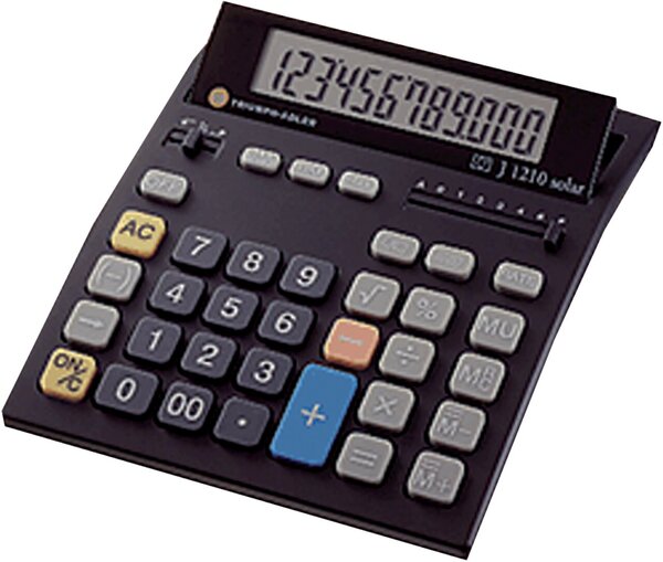 Tischrechner schwarz, 12-stelliges LC-Display, Solar und Batteriebetrieb