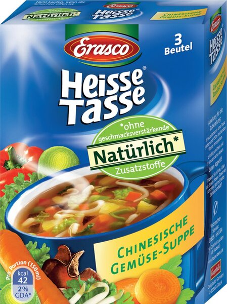 Heisse Tasse China Gemüsesuppe, Nettofüllmenge 450 mm, Packung à 3 Tüten