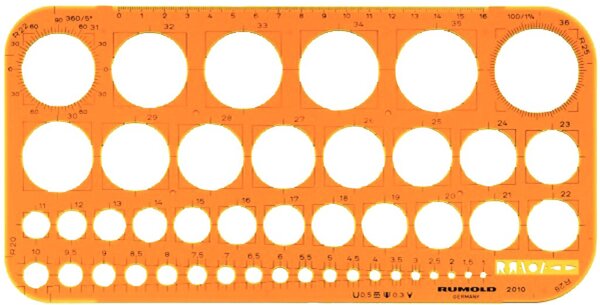 Kreisschablone 45 Kreise, Kreise mit Ø 1 mm - 36 mm, orange