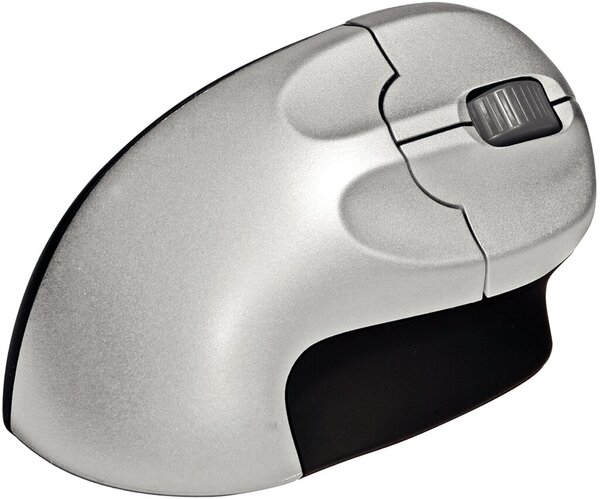 Grip Mouse Vertikale Maus, kabellos, für Rechtshänder, 2 Tasten u. Scrollrad, silber/schwarz
