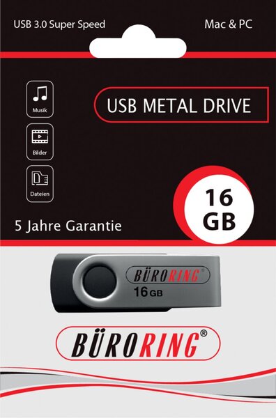 Speicherstick, USB 3.0 mit drehbarer Metall-Abdeckung, Kapazität 16 GB