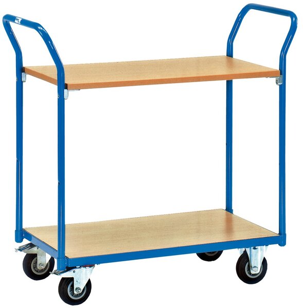 Tischwagen, Ladefläche: 850 mm x 500 mm, 2 Böden, mit Lenkrollen, blau
