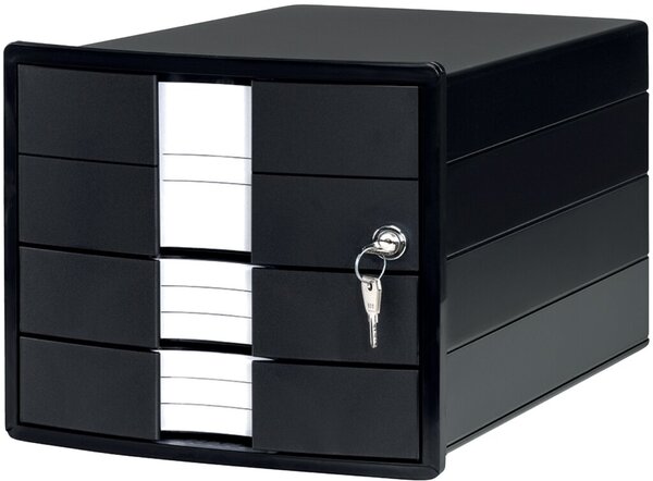 Schubladenbox IMPULS, 3 Schübe, geschlossen, 2 Standard Schübe, 1 hohe Schublade, Zylinderschloß an oberser Schublade, schwarz/schwarz, (H x B x T) 235 x 280 x 368 mm