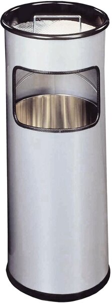 Papierkorb Metall, 17 L, mit Ascher, 2L, rund Ø 260 mm, Höhe 620 mm, Ascher mit Sandfüllung, silbermetallic