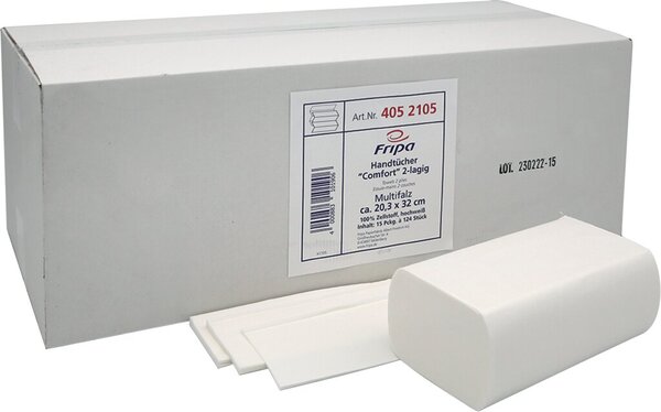 Handtuchpapier COMFORT, 20,3 x 32 cm, Falzung W-Falz, 2-lagig, hochweiß, 100 % Zellstoff, Dekoprägung, 15 Pack à 124 Blatt/Karton