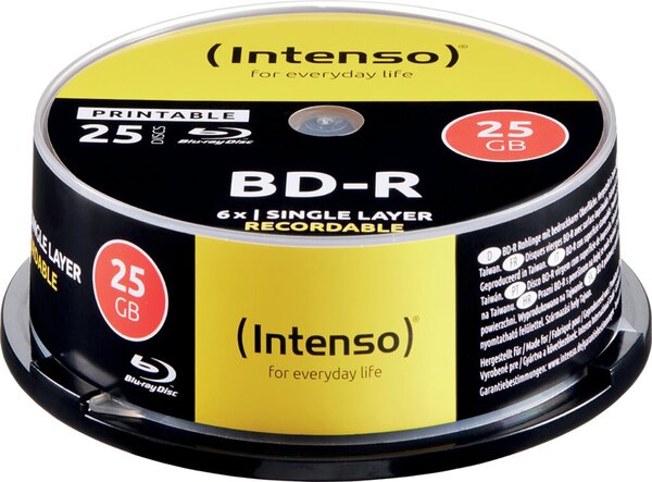 Blu-Ray Rohling, BD-R, Printable 25 GB, 6x Speed, 25er CakeBox