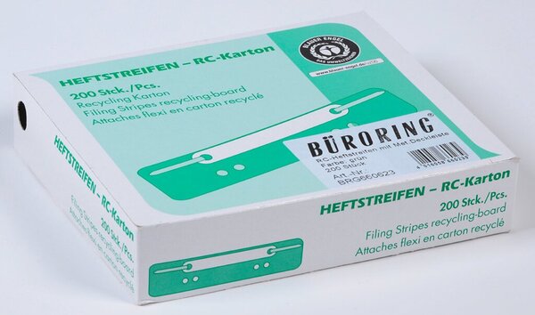 Heftstreifen kurz, Recycling-Karton, grün, Metalldeckleiste, 200 Stück