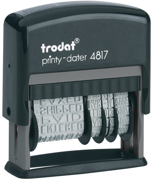 Wortbandstempel Printy 4817, Datum und 12 Standardtexte, 45 x 3,8 mm