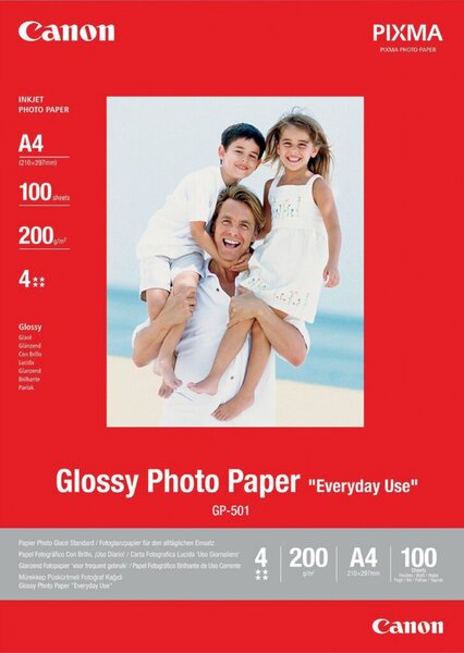 Fotoglanzpapier GP-501, 200g/qm, DIN A4, für IP1600, IP4200, IP2200, IP6600D, MP800, 100 Blatt