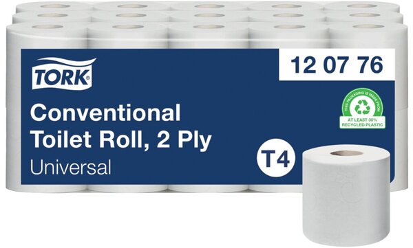 Toilettenpapier Universal, 2-lagig, weiß, System-T4, Prägung, 250 Blatt/Rolle, 30 Rollen/Packung