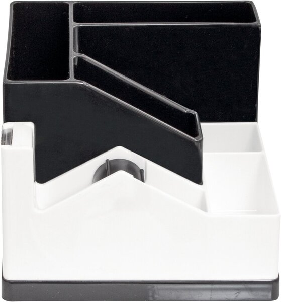 Schreibtisch-Organizer POSEIDON, schwarz/weiß, 5 Fächer, mit Klebebandabroller, 360° drehbar