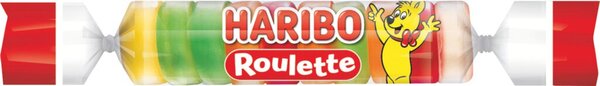 Haribo Fruchtgummi ROULETTE, Rolle mit 10 Fruchtgummi-Scheiben mit Fruchtgeschmack, sortiert, ohne künstliche Farbstoffe