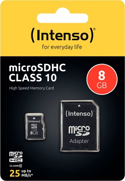 Micro-SDHC Speicherkarte, 8 GB, 10MB/s Class 10, mit SD-Adapter für Digital Cameras, Camcorders, Notebooks