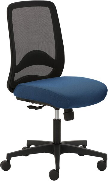 Bürodrehstuhl myTRITON, Rückenlehne neutzbespannt schwarz, Sitz gepolstert blau, Fußkreuz Kunststoff schwarz