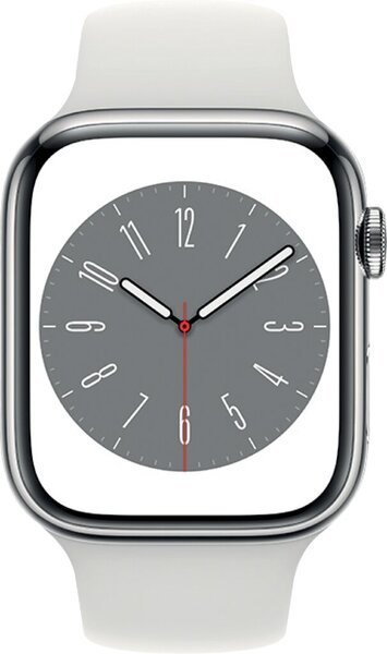Watch S8 Edelstahl Cellular, silber, 45 mm, Sportarmband weiß, Sicherheitsfeatures wie Sturzerkennung Notruf SOS, Unfallerkennung, EKG Bezahl App, Trainings App