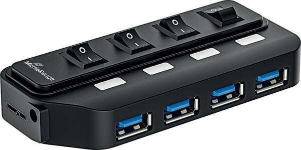 USB 3.0 Verteiler 1:4, 4x USB 3.0, mit separaten Schaltern, schwarz