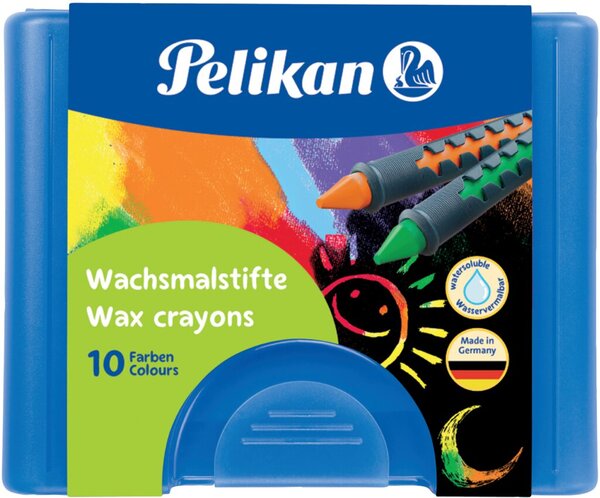 Wachsmalstifte, rund, wasservermalbar, Kunststoff-Etui, Schaber, blau, 10 Stück
